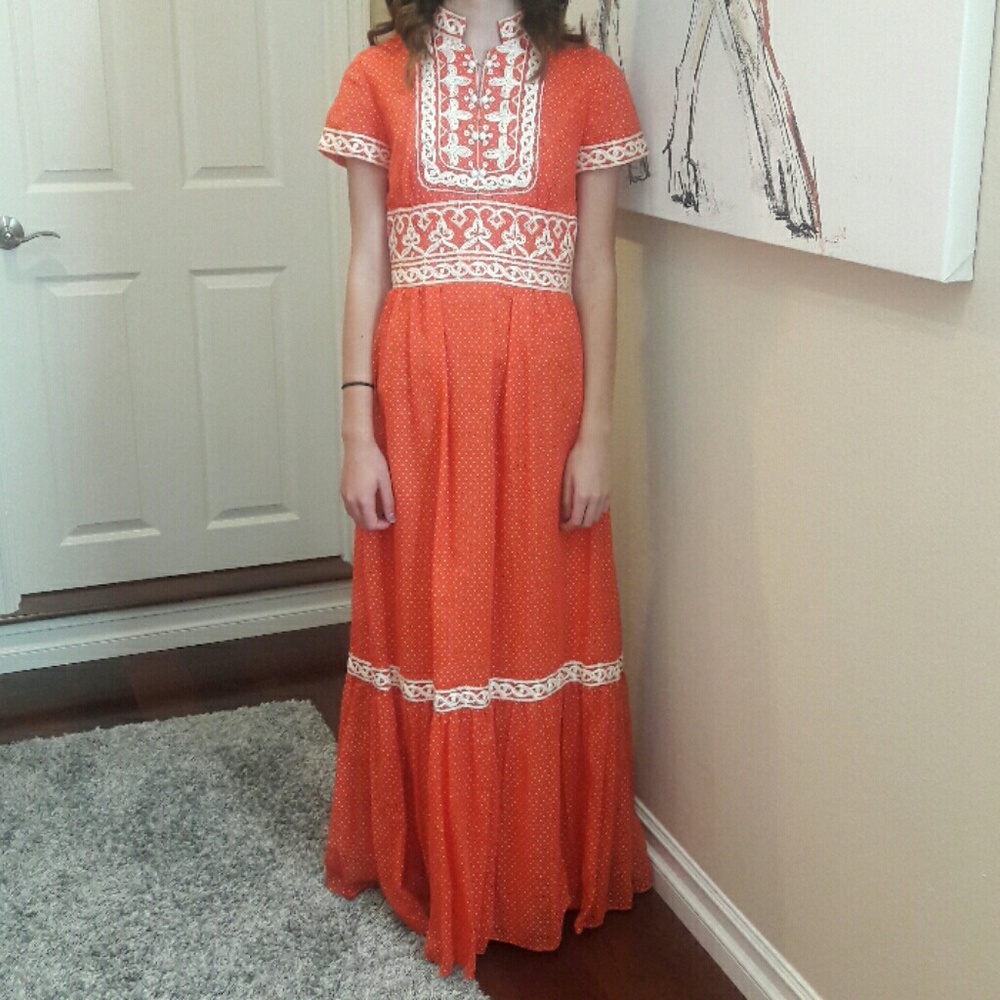 Emma Domb Vintage prairie boho 50's Red Polka Dot Dress
